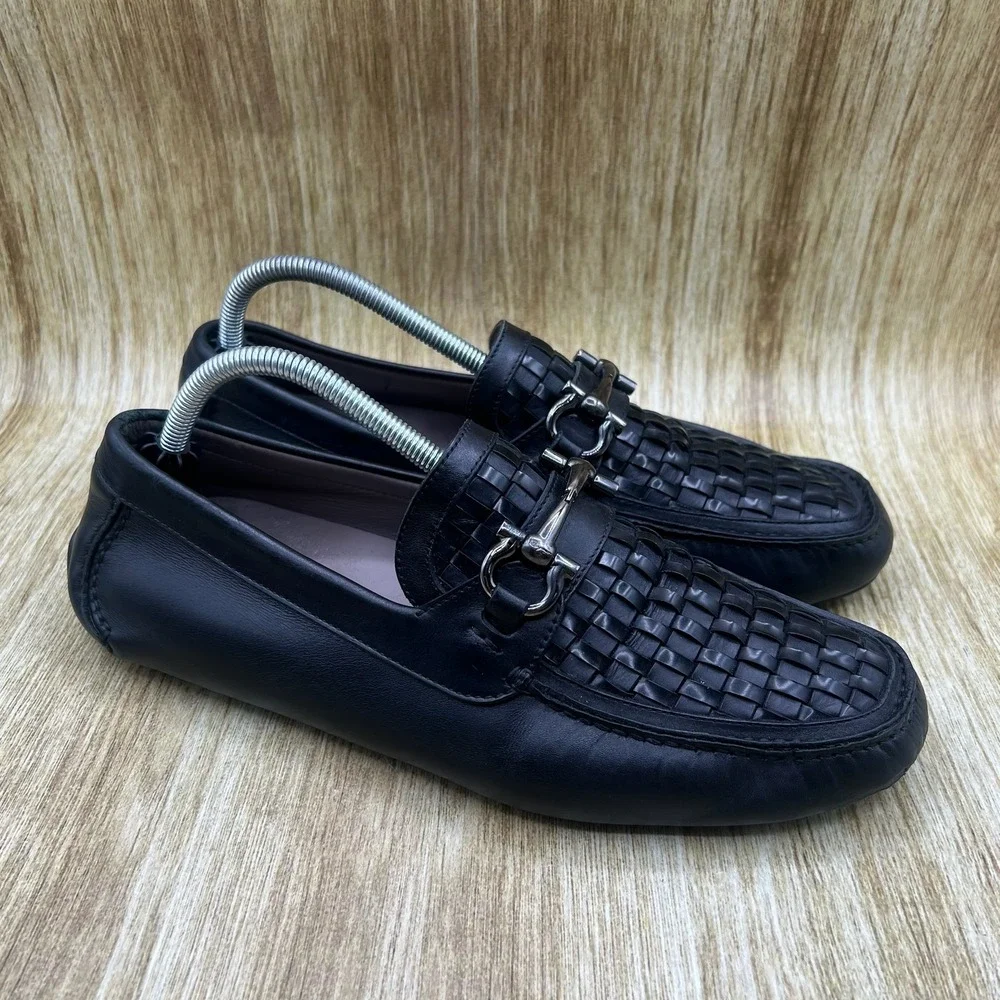 Salvatore Ferragamo Parigi Woven Loafers Men's Size 9 3E Black Gancini Driving